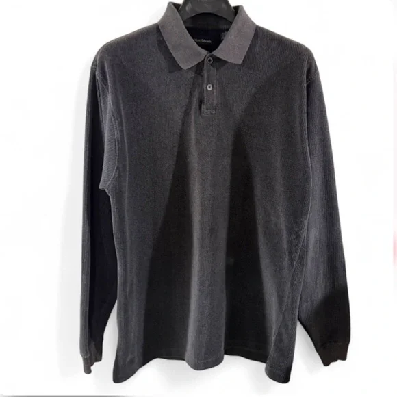 VTG Men's Gray Velvet-Like Ribbed Polo Shirt Size Large - Picture 1 of 5